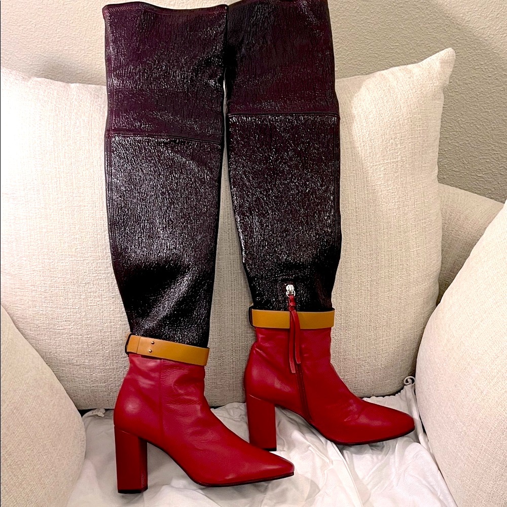 Stuart Weitzman Red, Brown and Tan Knee-High Boots